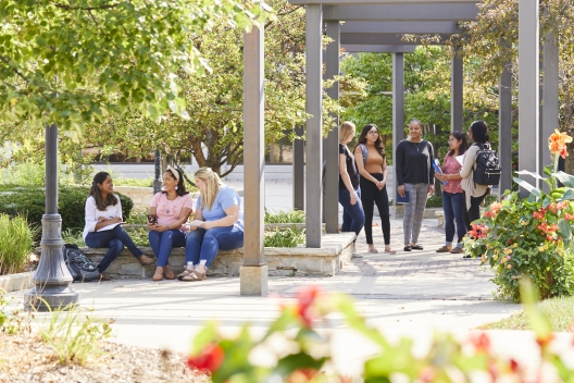 Diverse students in courtyard
