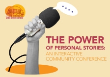Community Conference 2026 graphic image of hand holding microphone