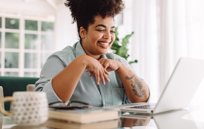 Woman taking an online course at home