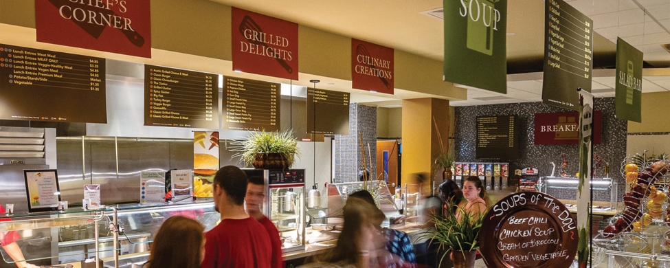 Students in Hudson's Servery