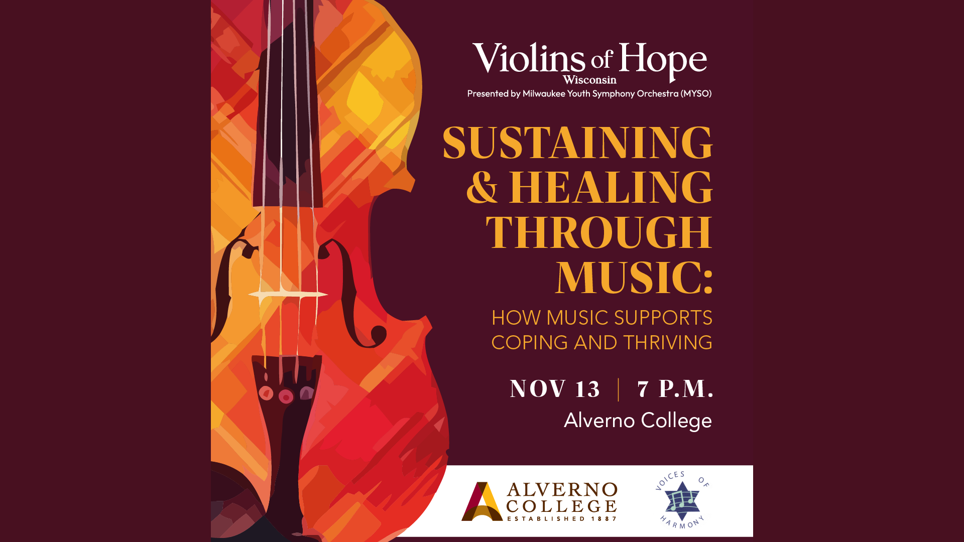 Alverno College To Host Violins of Hope Event: “Sustaining & Healing Through Music”